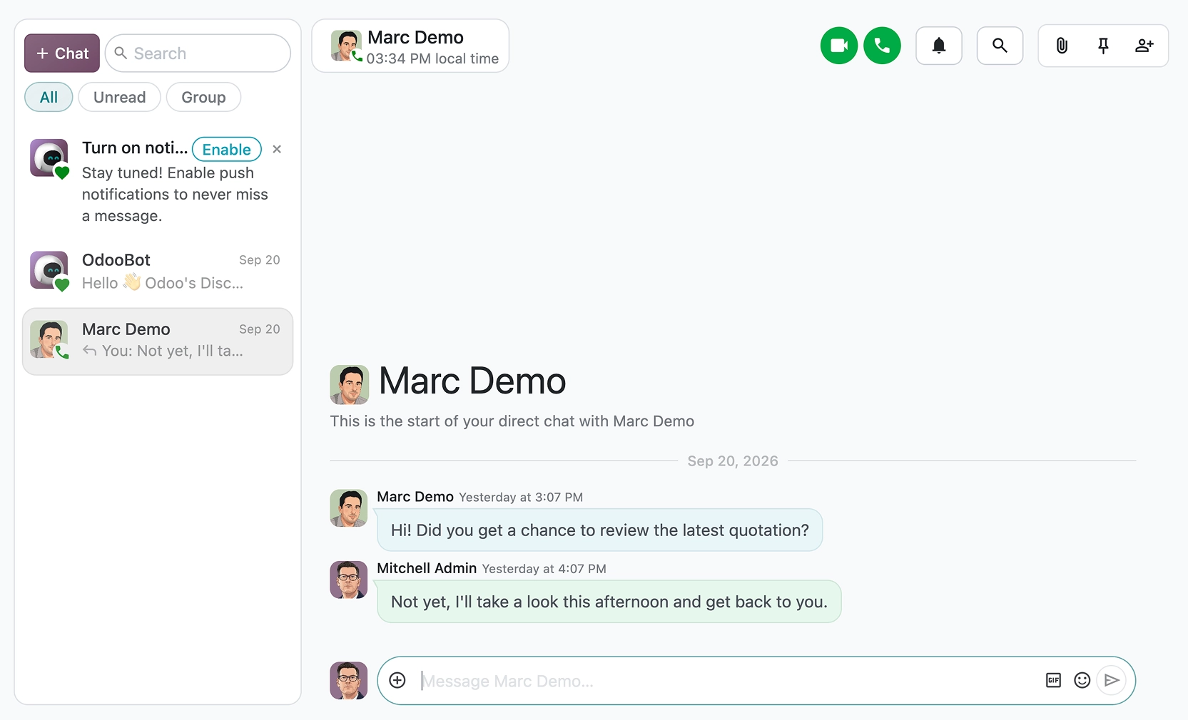 Direct chat in Odoo Discuss