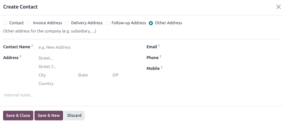 Contact form in Odoo