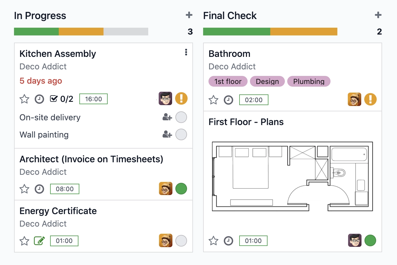Project tasks in Kanban view