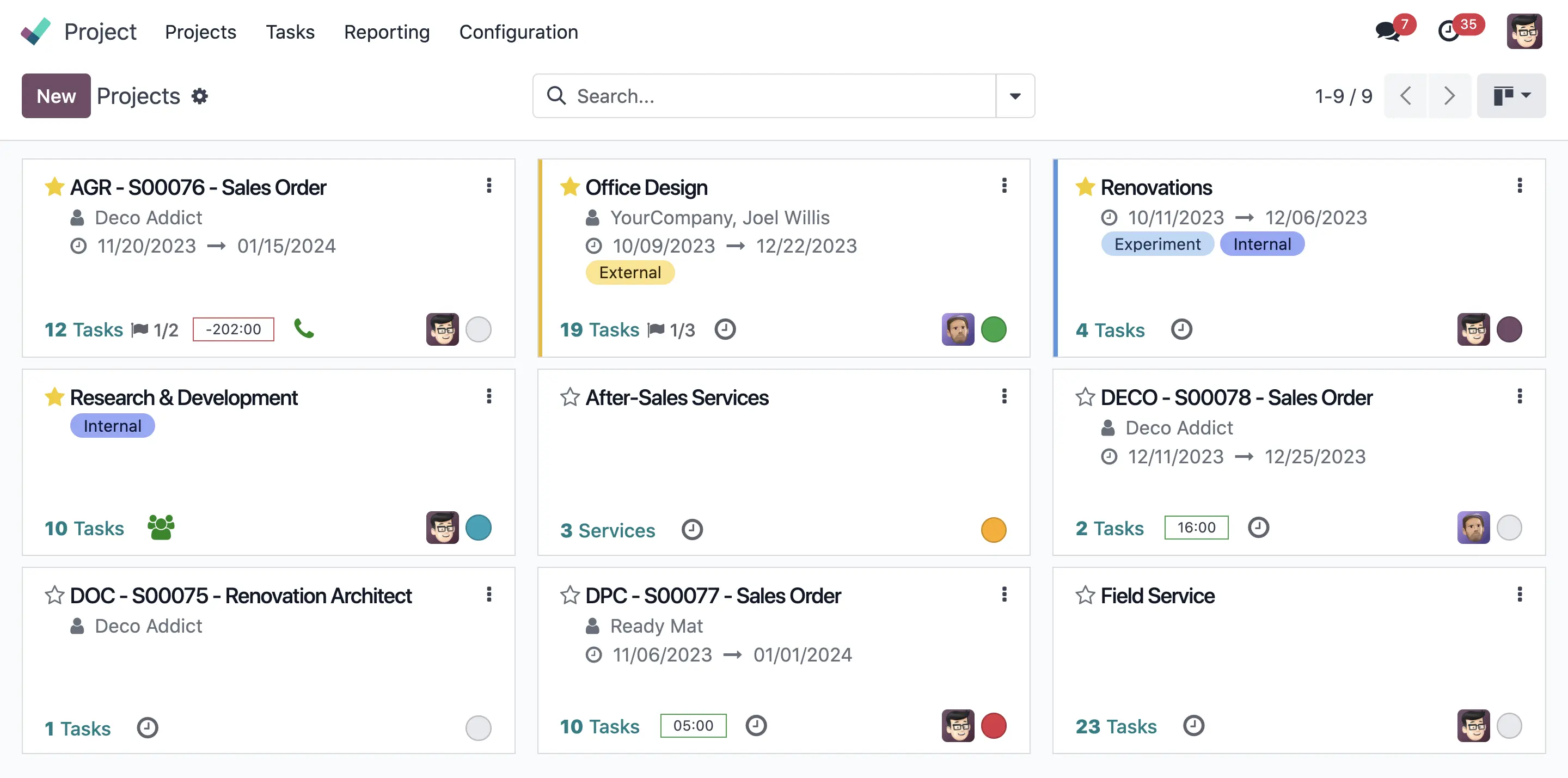 Projects overview in Odoo