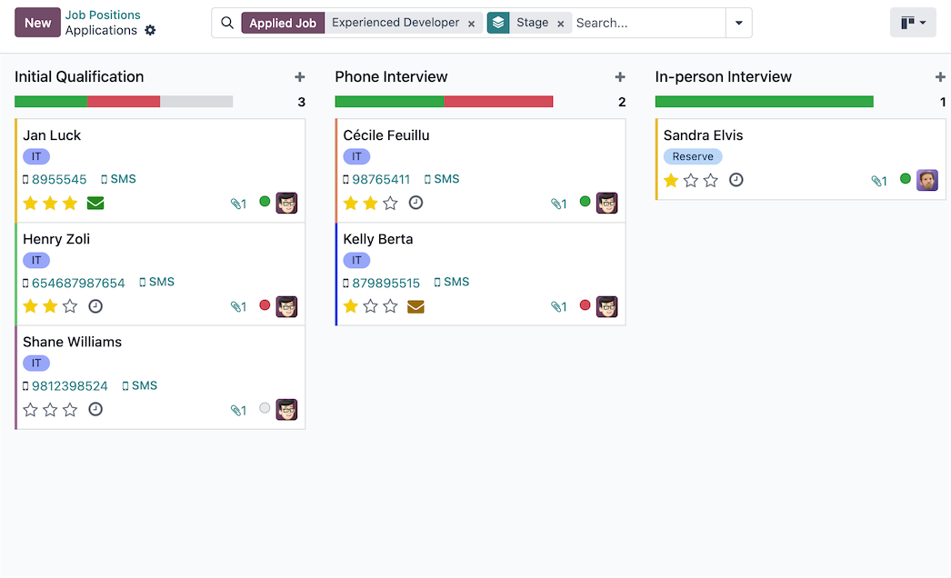 Applicant pipeline in Kanban view