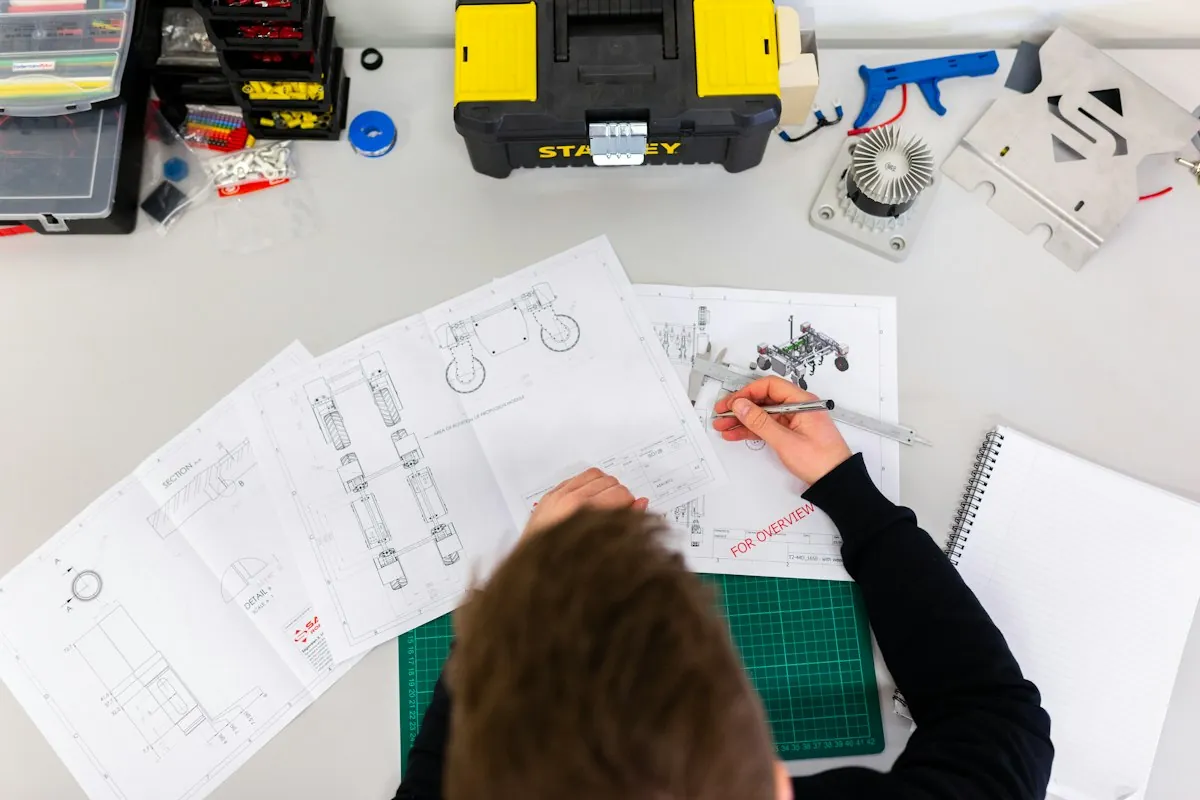 Person sketching a solution design at a desk