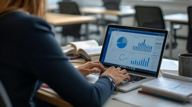 Persona revisando la analítica de una campaña en una laptop