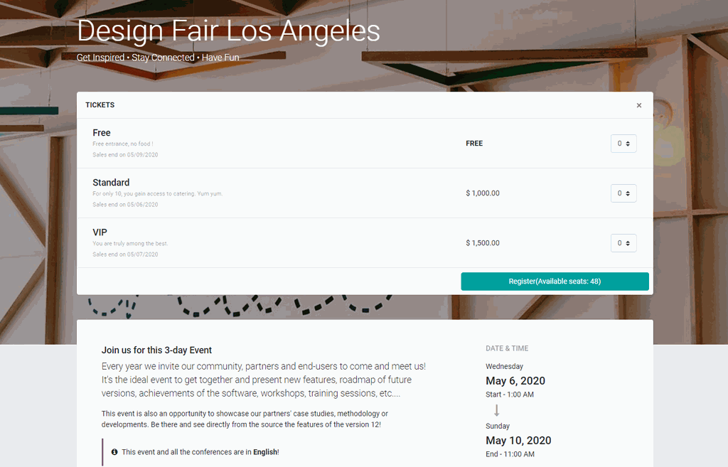 Online registration page for an event